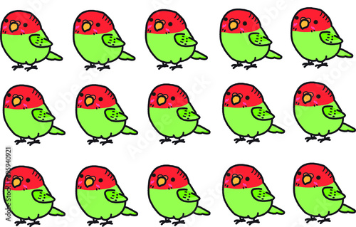 set of red green birds