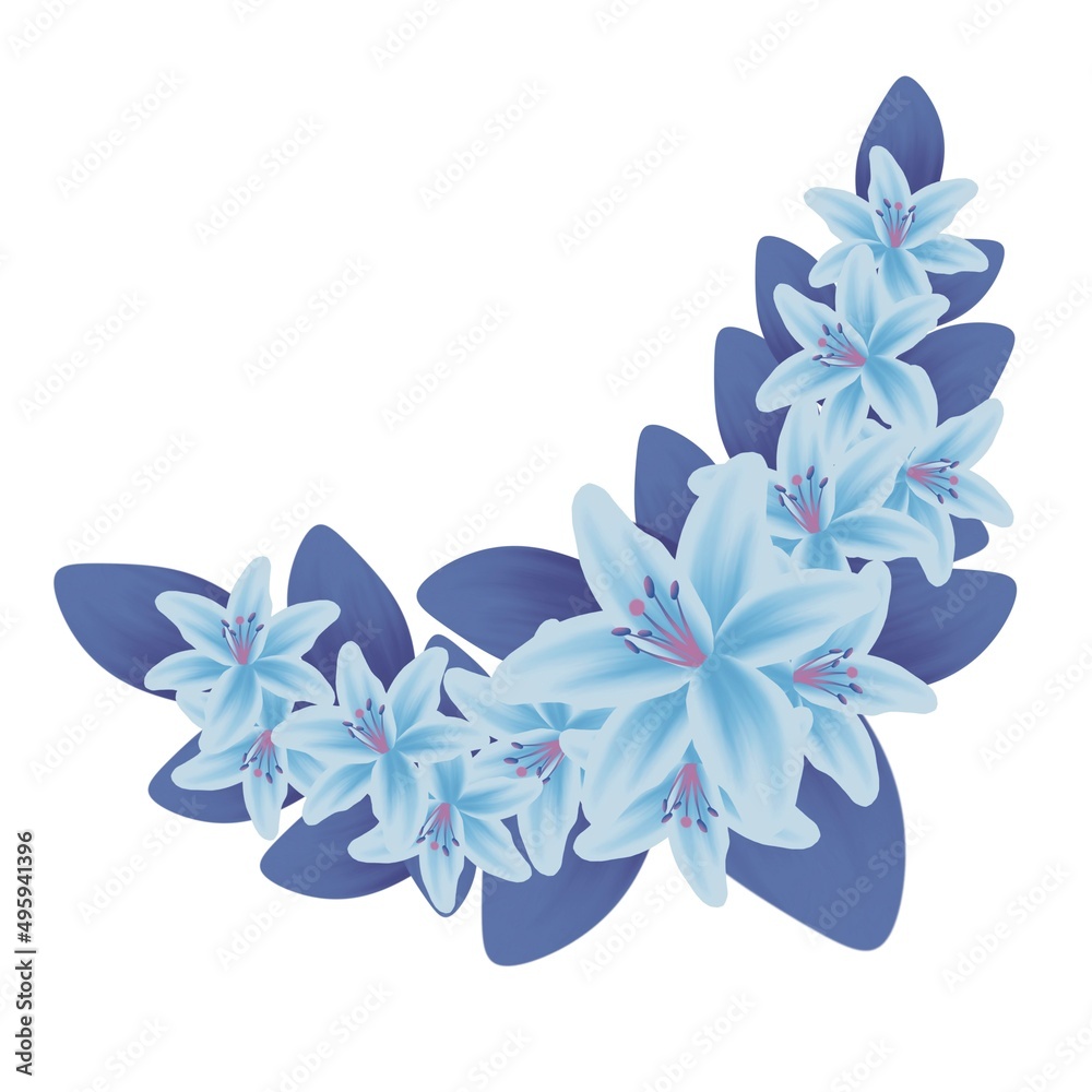 Fototapeta premium Illustration of decorative lilies on a white background.
