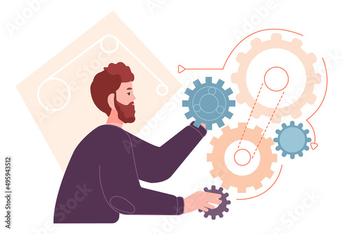 Man create work proccess. Engineering thinking mindset