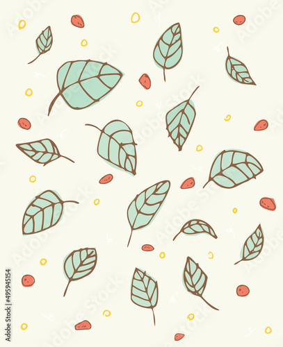 Fallen leaves card with warm background. Vector illustration.