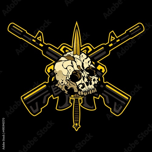 Weapon, knife and skull vector icon illustration
