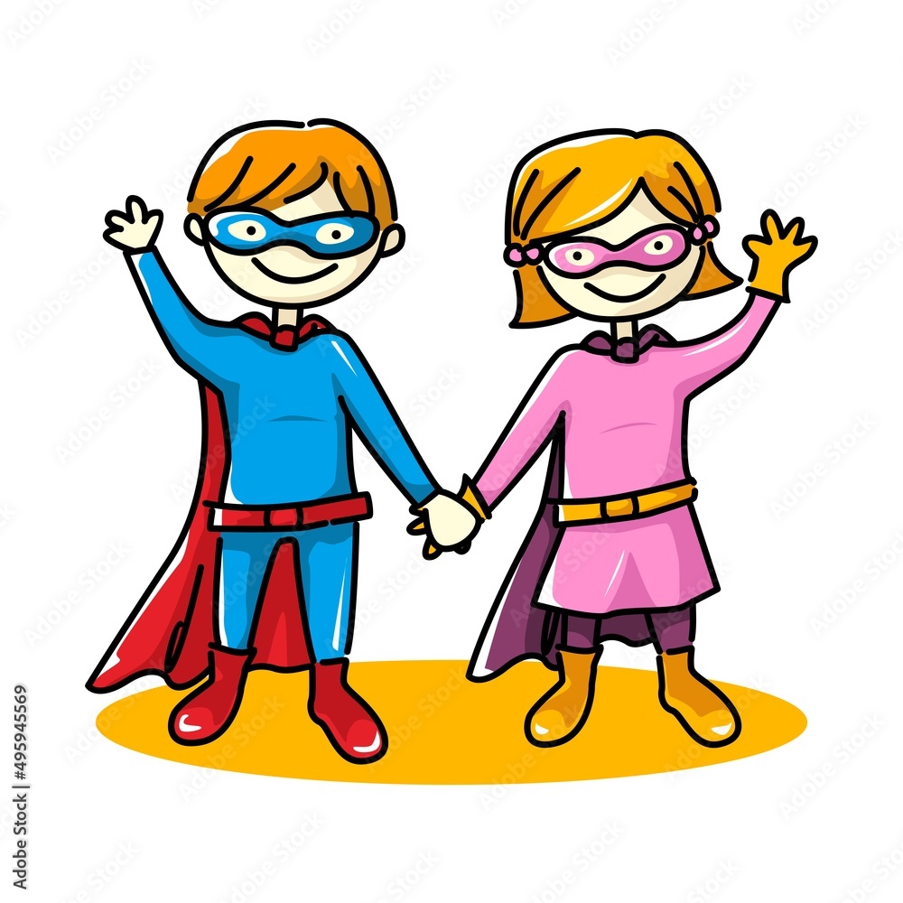 Boy and girl superhero vector character illustration Boy and girl superhero vector character illustration