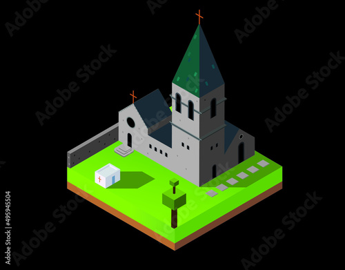 isometric christian church, vector illustration