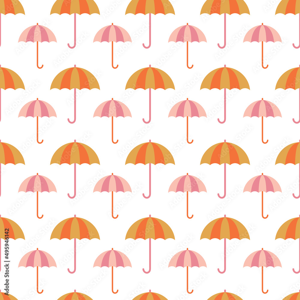 White seamless pattern with colorful umbrellas. White seamless pattern with colorful umbrellas.