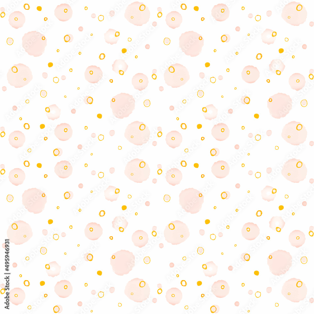 Simple hearts seamless pattern. Flat design endless chaotic texture made of tiny blots. Shades of yellow and red. Seamless pattern with watercolor blots. Simple hearts seamless pattern. Flat design endless chaotic texture made of tiny blots. Shades of yellow and red. Seamless pattern with watercolor blots.