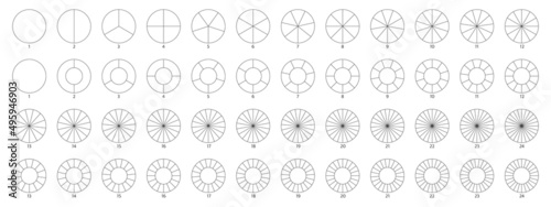 Segment slice line art. Pie chart icon. Wheel round diagram part. Circle section graph. 2,3,4,5,6 segment infographic. Five phase, six circular cycle. Geometric element. Vector illustration