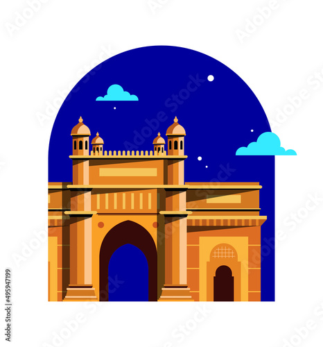 Gate Way of India in Mumbai. Vector flat graphic illustration
