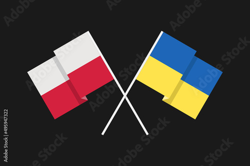 Flag of Ukraine and Poland in national colors. Flat minimalistic style. photo