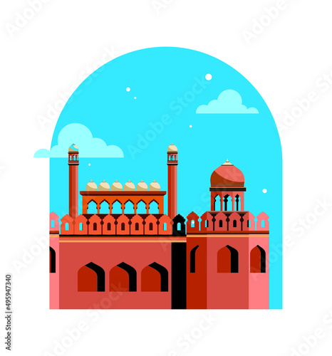 illustration of Famous Indian monument Red Fort. Republic Day of India. Vector flat graphic illustration