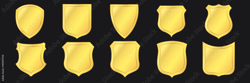 Golden shields set. Heraldic in gold. - obrazy, fototapety, plakaty 