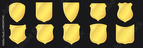 Golden shields set. Heraldic in gold.