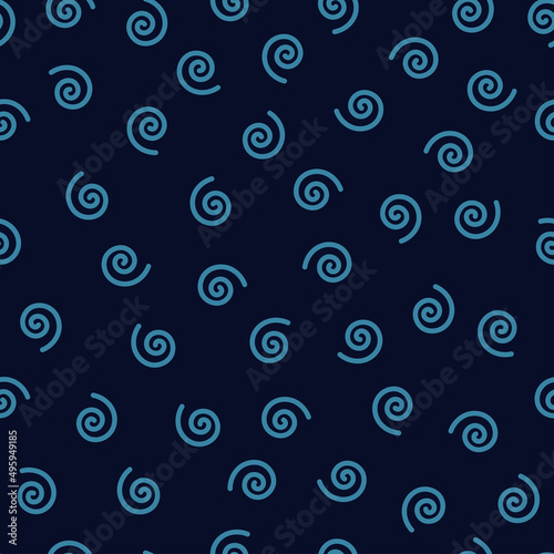 Navy seamless pattern with blue spirals.