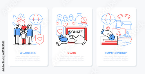 Charity and volunteering - line design style banners set