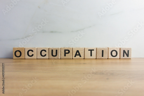 Word occupation from wooden blocks. Job, profession, occupancy concepts
