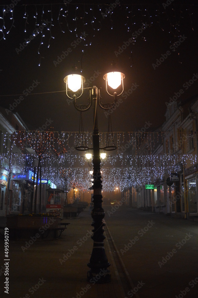 Fototapeta premium New Year's jewelry in the city on the street shines at night