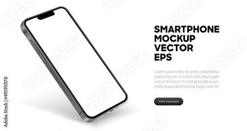 Realistic smartphone mockup. Mobile phone vector with isolated on white background. Device front view. 3D mobile phone with shadow. Realistic, high quality smart phone mockup for ui ux presentation.