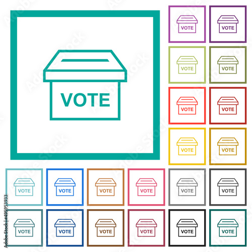 Ballot box outline flat color icons with quadrant frames