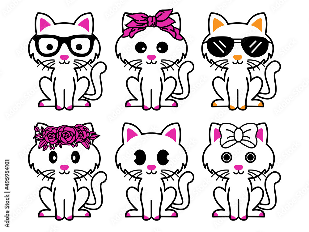 Cute cat icon. pink cat icon on white background. happy cat icon standing and modern for illustration. Cute cat icon. pink cat icon on white background. happy cat icon standing and modern for illustration.