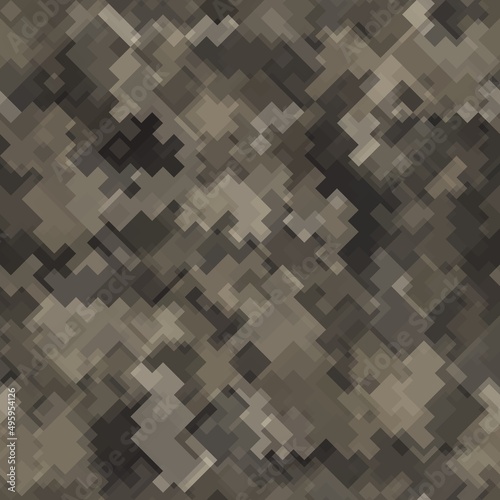 Seamless pattern brown pixel digital camouflage desert sand background