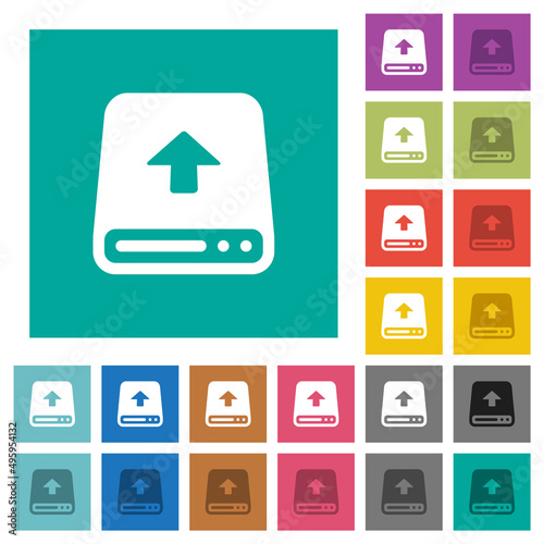 Upload from hard disk square flat multi colored icons