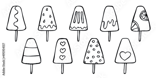 Vector set of hand drawn ice cream illustration isolated on white backgrounds. Cute dessert clipart. For print  web  design  decor  logo.