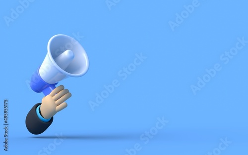 3d megaphone background for job vacancy on blue