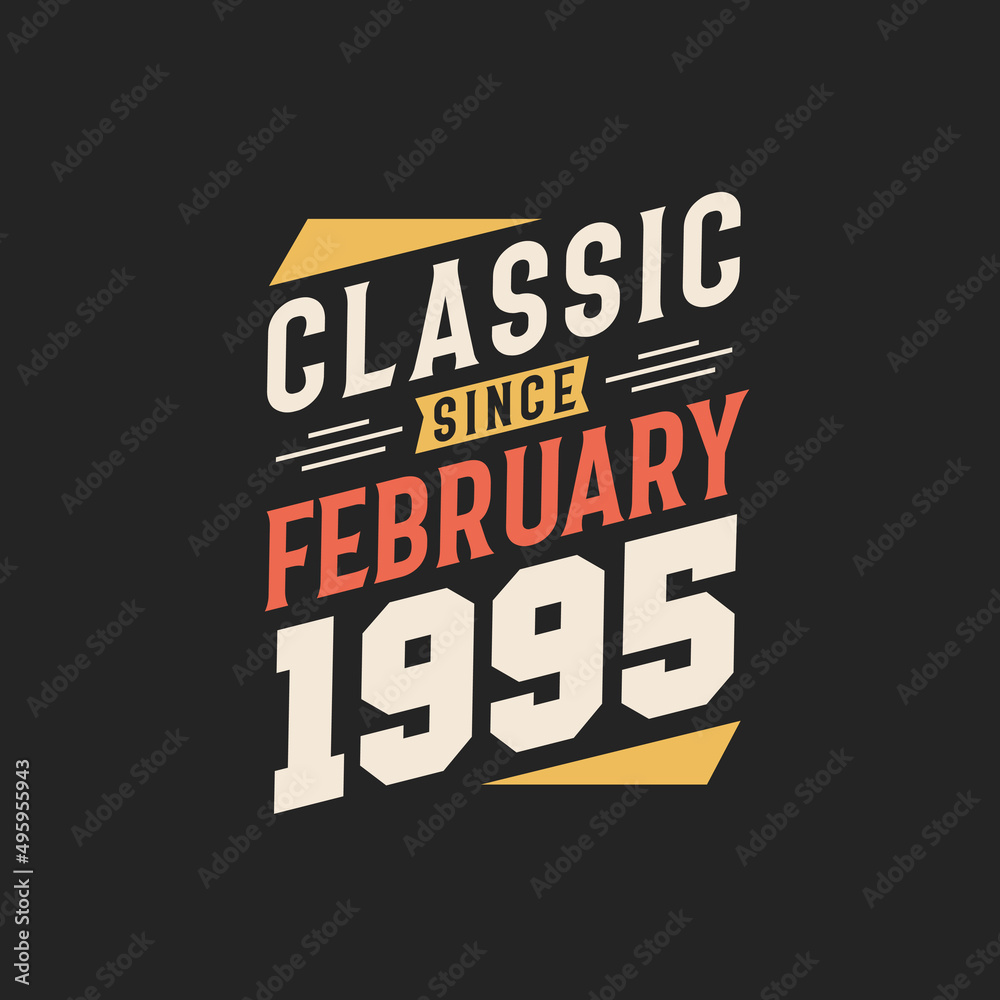 Classic Since February 1995. Born in February 1995 Retro Vintage Birthday