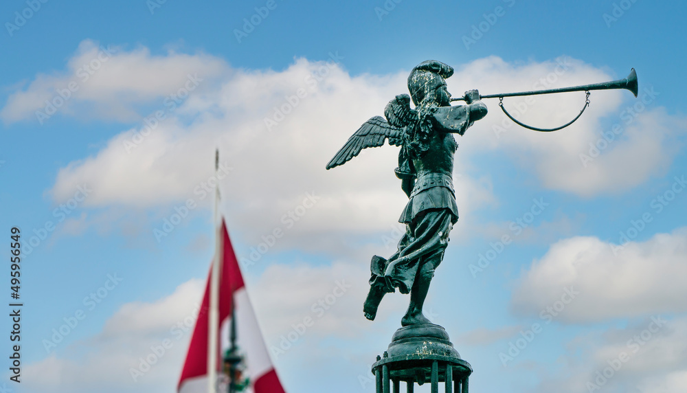 The famous sculpture of the Spanish colonial period in the Plaza of Arms in Lima, Peru The famous sculpture of the Spanish colonial period in the Plaza of Arms in Lima, Peru