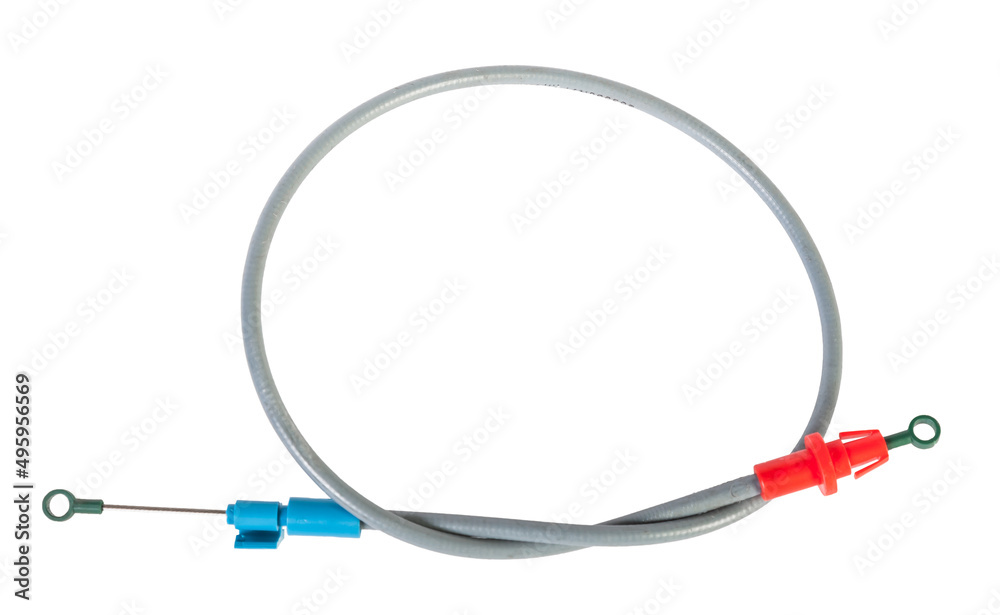 Metal cable parking brake isolated on white background. Auto service industry. Parts catalog. Auto service industry. Spare parts catalog Metal cable parking brake isolated on white background. Auto service industry. Parts catalog. Auto service industry. Spare parts catalog