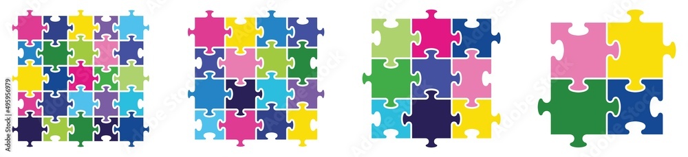 Puzzles grid vector. collection puzzle pieces blank template. Jigsaw puzzle isolated on white background. Vector illustration Puzzles grid vector. collection puzzle pieces blank template. Jigsaw puzzle isolated on white background. Vector illustration