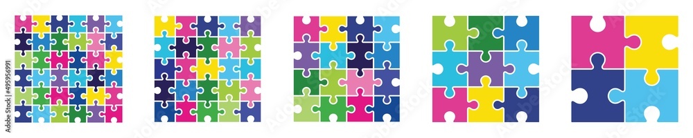 Puzzles grid vector. collection puzzle pieces blank template. Jigsaw puzzle isolated on white background. Vector illustration Puzzles grid vector. collection puzzle pieces blank template. Jigsaw puzzle isolated on white background. Vector illustration