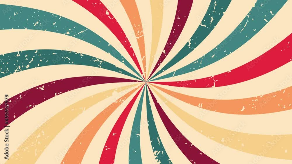 Retro background with curved, rays or stripes in the center. Rotating, spiral stripes. Sunburst or sun burst retro background. Turquoise and red colors.