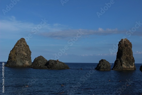 Italy, Sicily Island, Aci Trezza: View of Cyclops bay.