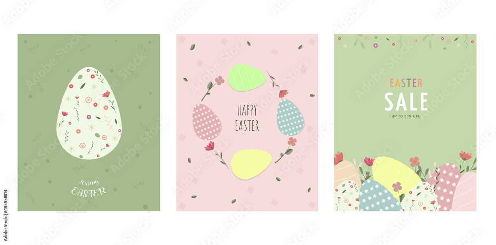 Happy Easter set of sale banners, greeting cards, posters, holiday covers or social media post.Vector design isolated on white background. Happy Easter set of sale banners, greeting cards, posters, holiday covers or social media post.Vector design isolated on white background.