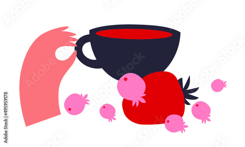 People cooking breakfast vector. Hands holding fruits and muesli. Family Dining. Professional worker on the kitchen. Cartoon breakfast logo vector illustration. EPS10