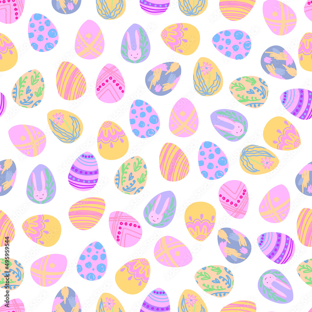 Seamless pattern with different Easter eggs.