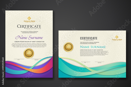 Two set certificate template with dynamic and futuristic wave modern background