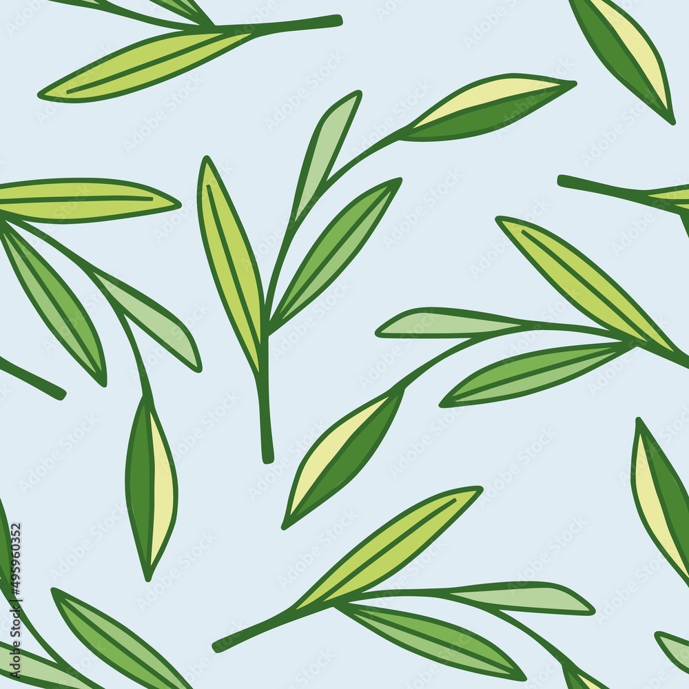 Simple foliage seamless pattern. Delicate leaf and branches ornament.