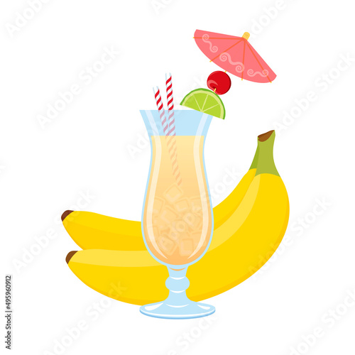 Banana daiquiri drink icon vector. Alcoholic daiquiri cocktail icon isolated on a white background. Fruit fresh cocktail with a bunch of bananas vector