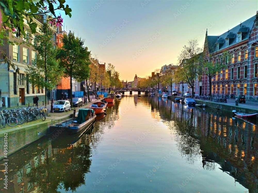 Canal in Amsterdam at Sunset