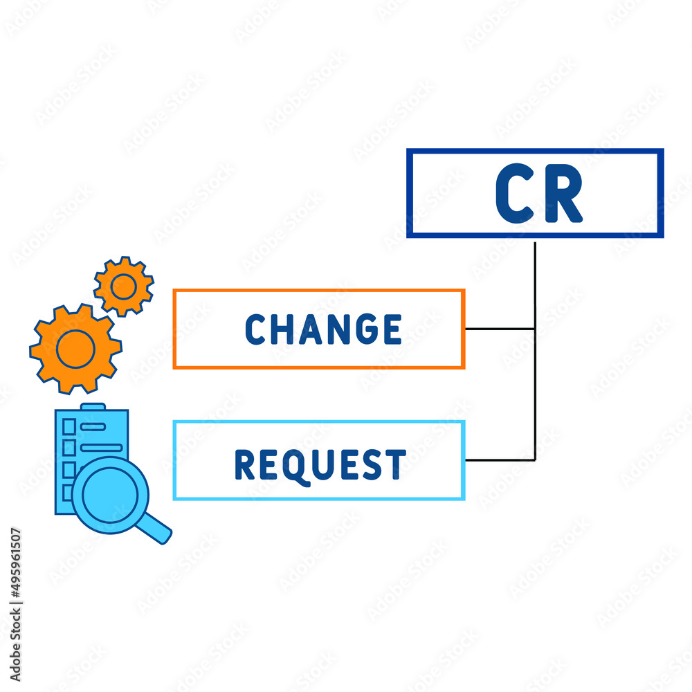 CR - Change Request acronym. business concept background. vector illustration concept with keywords and icons. lettering illustration with icons for web banner, flyer, landing CR - Change Request acronym. business concept background. vector illustration concept with keywords and icons. lettering illustration with icons for web banner, flyer, landing