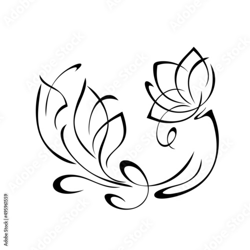 ornament 2250. decorative element with a blooming flower on a stem with leaves and swirls. graphic decor