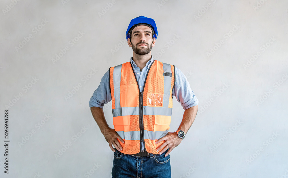 Portrait of handsome engineer isolated on white concrete backgrounds. Portrait of handsome engineer isolated on white concrete backgrounds.