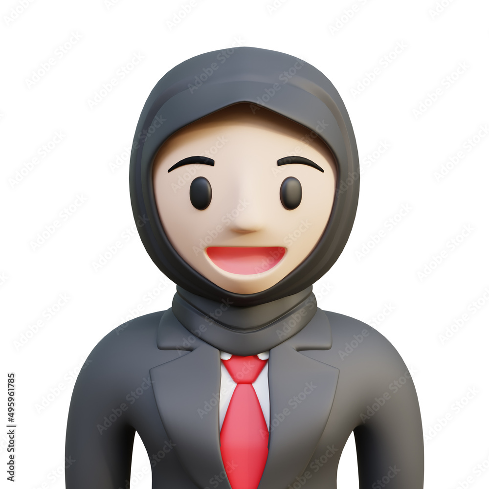 3d rendering hijab woman with business outfit black suit and red tie 3d rendering hijab woman with business outfit black suit and red tie