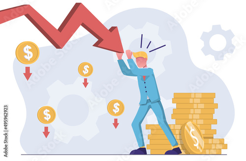 Financial crisis. A businessman tries to stop losses.