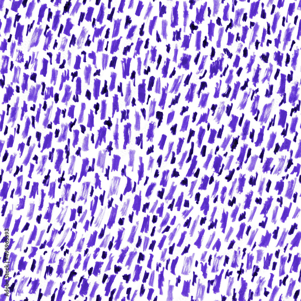 Abstract violet splashes seamless pattern on a white background. Hand painted textures, gouache or oil painting, splashes, drops of paint, strokes of paint.