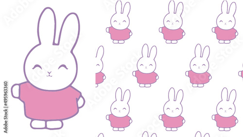 Cute rabbit silhouette, wrapping paper, kawaii