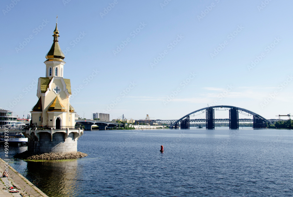 Church of St. Nicholas the Wonderworker on the water  in capital of ukraine kyiv