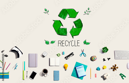 Recycle with collection of electronic gadgets and office supplies