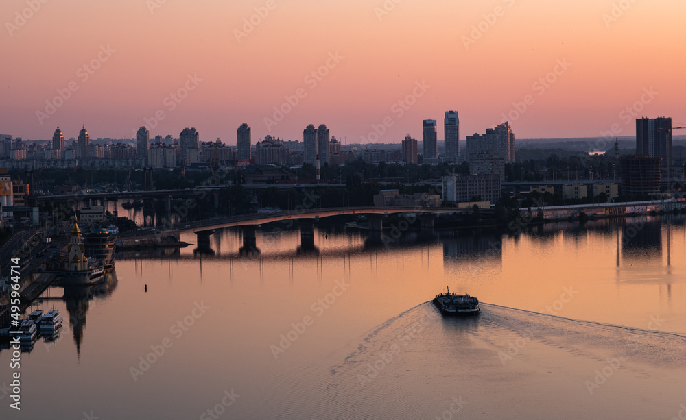 sunset over the river in Kyiv